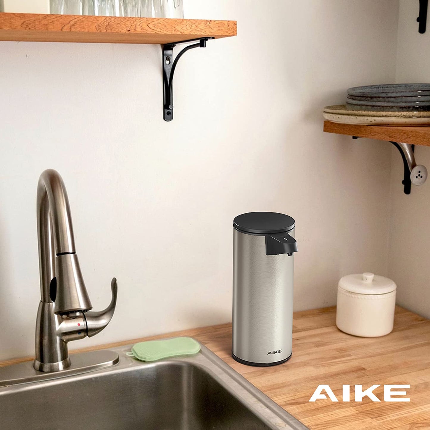 AIKE Seifenspender Automatisch Edelstahl mit Sensor Infrarot, 280ml Berührungsloser Automatischer Seifenspender USB-Aufladung
