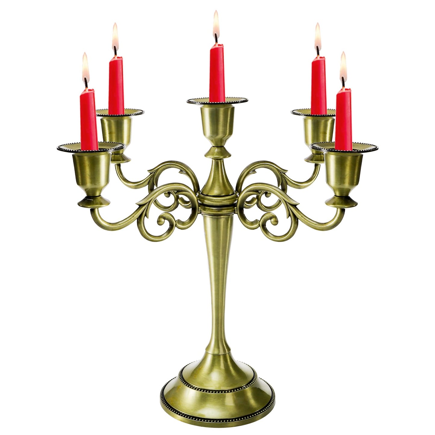 YOUEON 5 Arm Kerzenständer, 26,5 cm Antike Bronze Kerzenhalter Bronze Kandelaber Kerzenhalter für 2,5 cm Durchmesser Stumpenkerzen, Kegelkerzenhalter, Kandelaber Dekoration, Hochzeit