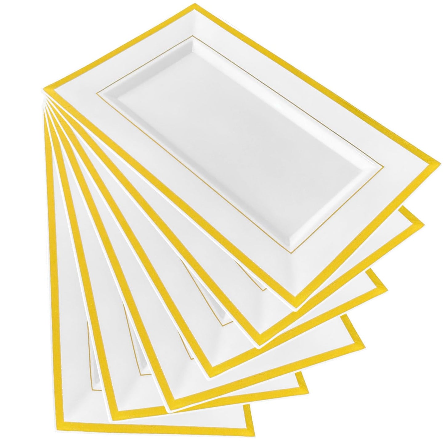 Lovesmile 6 Weiße Plastik Servierplatten, Buffet Platen, 33 * 20 * 1.5CM Servierplatten, Buffet Platen mit Goldrand, Anrichteplatte für Vorspeisen, Fingerfood, Catering, Geburtstage, Hochzeiten