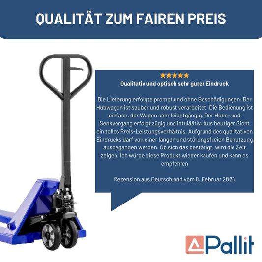 Pallit Hubwagen 2500 kg aus Stahl 1150 mm Gabellänge FIVE-R Gummirollen Gabelhubwagen Handhubwagen Palettenwagen Blau