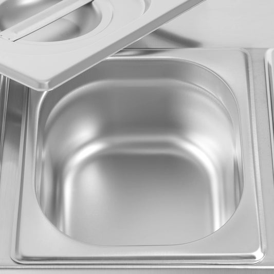 Mahlzeit Edelstahl Zutatenbehälter | 6 x 1/6 GN Catering Behälter mit Gummifüßen | 102,5 x 24,5 x 21,5 cm | Cocktail Zutatenbehälter Bar für Gastro, Küche, Pizza Station, Buffet Zubehör, Salatbar