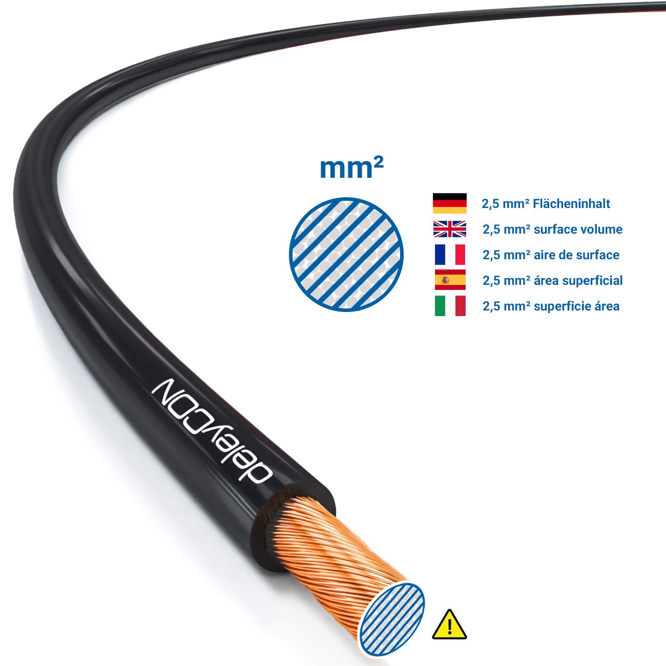 deleyCON 10m Lautsprecherkabel 2x 2,5mm² Boxenkabel CCA Kupferüberzogenes Aluminium 2x50x0,25mm Litze Polaritätskennzeichnung - Rot/schwarz