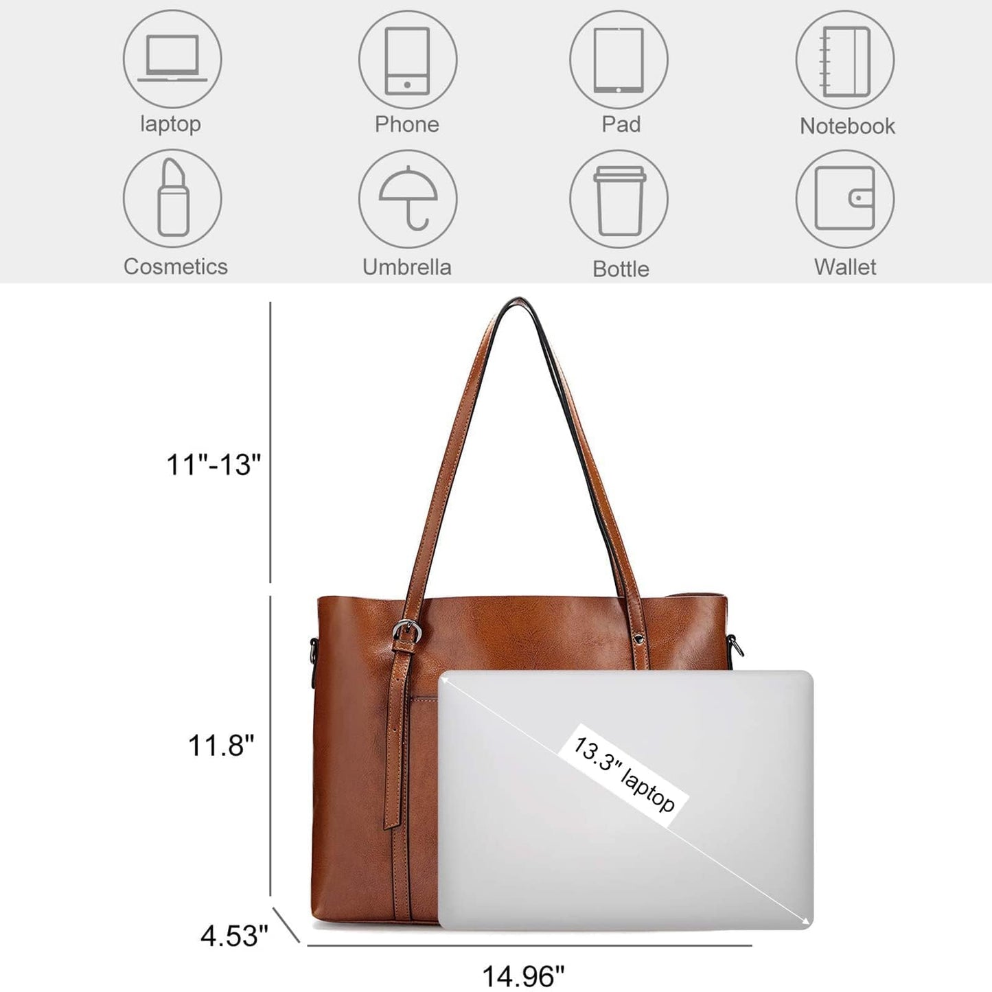 S-ZONE Damen 3-Way Schultertasche Vintage Echtleder Shopper Große Mode Laptop Arbeitstasche Umhängetasche Handtasche Messenger Bag