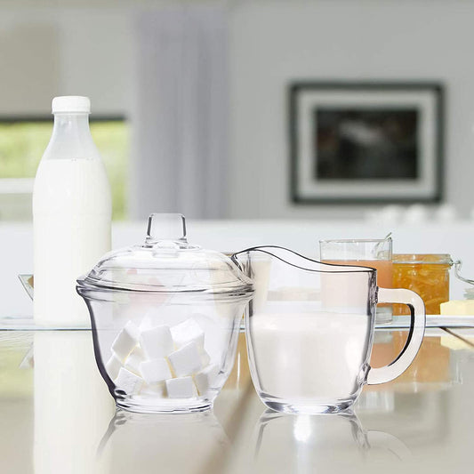 Nicunom Glas Milch und Zucker Set, Transparent Zuckerdose mit Deckel, Tee- oder Kaffeeservice-Set mit Sahnekännchen, 200 ml