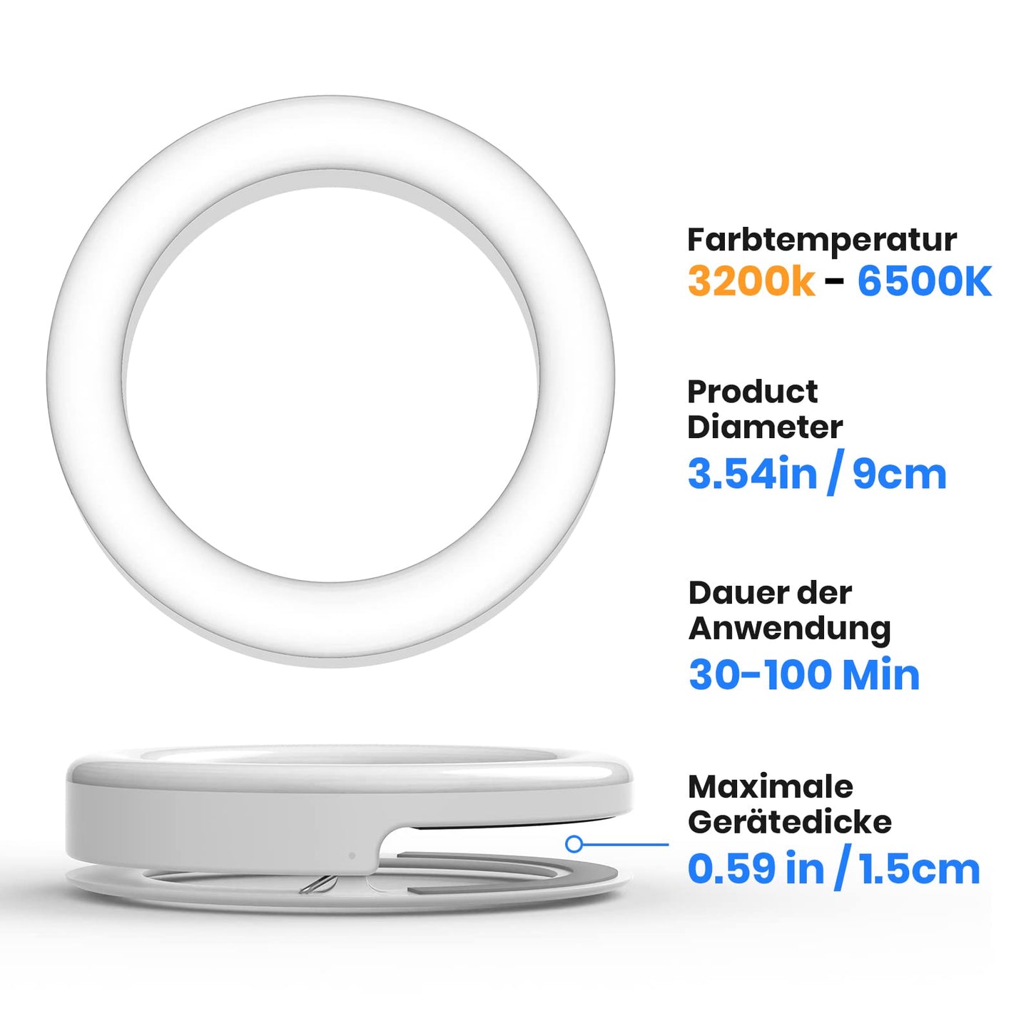 Handy Ringleuchte,40 LEDs Selfie Licht,Mit DREI Farbmodi,USB-Laden,Geeignet für Handys,Tablets,Laptops,Zoom-Meetings,Make-up,Vlogging, Videokonferenzen,Phone