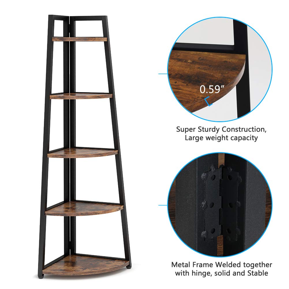Tribesigns Eckregal 5 Etagen, 176cm hoher Bücherregal, Eckregal Stehend Mehrzweck -Eckständer Display Rack, Pflanzenständer, Eckschrank für Wohnzimmer, Küche, Heimbüro