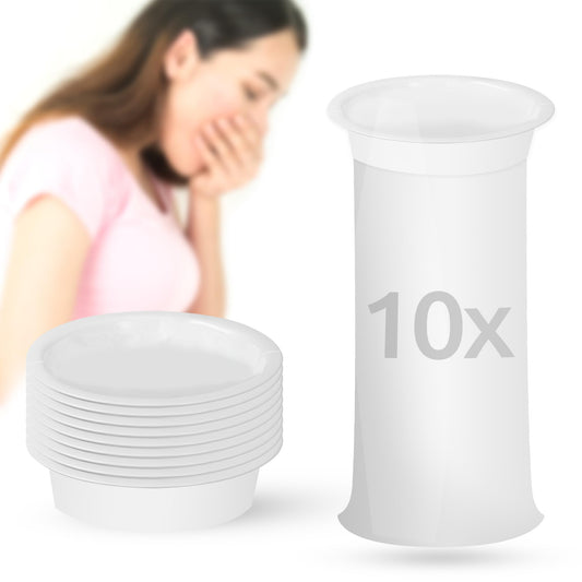 ECENCE Spuckbeutel mit Ring 10 Stück, Kotztüte blickdicht, Brechbeutel Auto, Brechtüte Reise, Spucktüte Flugzeug, hohes Fassungsvermögen, leicht verschließbar