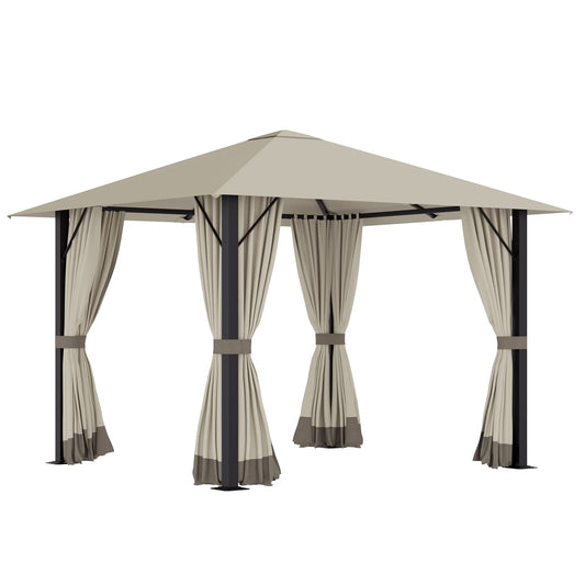 Outsunny Gartenpavillon Pavillon 3 x 3 m Gartenzelt Dach mit Belüftungslöcher Festzelt Partyzelt mit 4 x Seitenteile wetterfest Aluminium Polyester Khaki