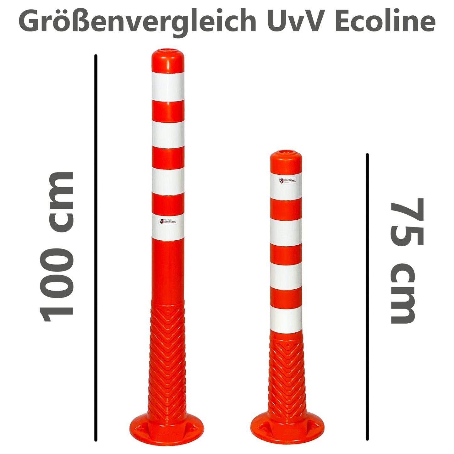 UvV-Flex 2 Stück Set Absperrpfosten Ecoline 75cm orange mit vier Reflexstreifen (RA1) inkl. Befestigungsmaterial - extra leicht, überfahrbar, flexibel und langlebig (2-75cm)
