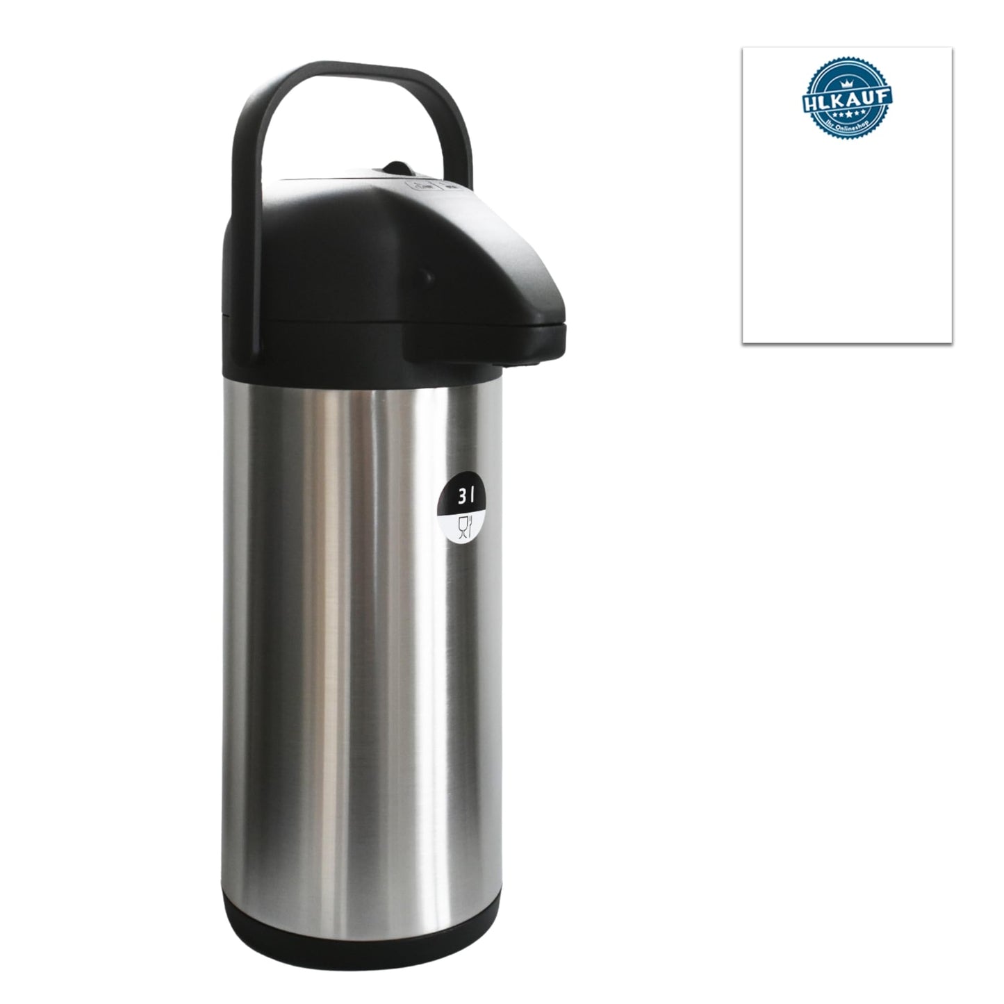 Airpot Pumpkanne 2,2l 3l oder 5l Isolierkanne Thermoskanne isolierte Kaffeekaraffe Kaffeekanne Gastro Kaffeespender auch für Camping aus Edelstahl & GRATIS-HLKauf-Block (3 Liter & 1x HLKauf-Block)