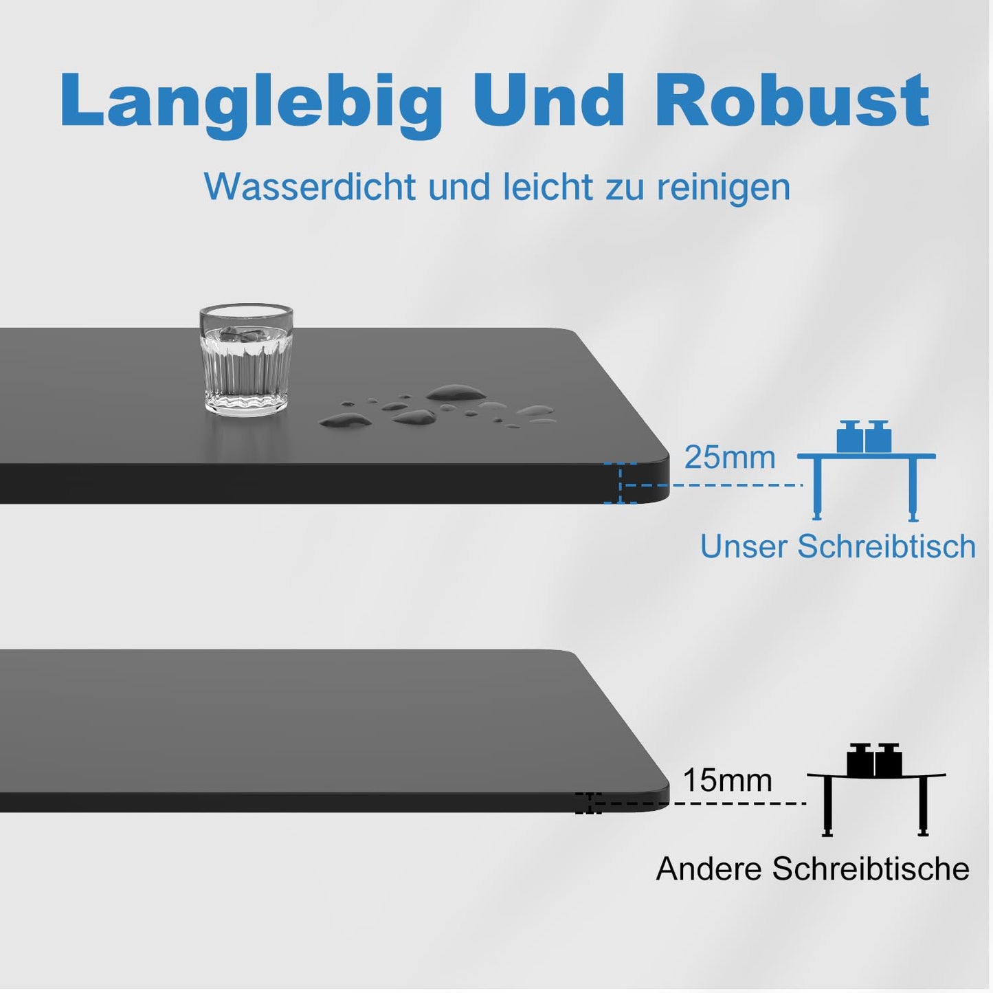 Devoko Höhenverstellbarer Schreibtisch mit 2 Motoren，25mm Einteilige Tischplatte, 160x80 cm Mobiler Elektrisch Computertisch mit Kabel Management, Schwarz - Perfekte Ergonomie für Dein Büro