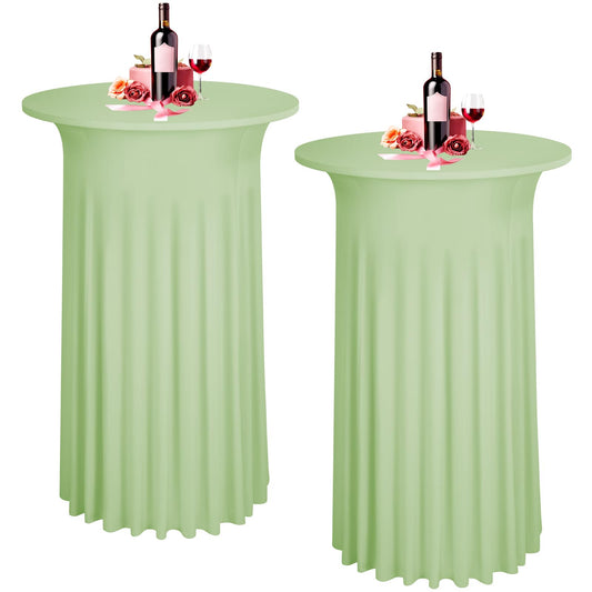 LYAFS 2er-Set Salbeigrün Stehtisch Hussen Stretch Stehtisch Tischdecke mit Rock, 80x110cm Runder Cocktail-Tischrock, Bistrotisch-Bartisch-Abdeckung für Bar, Party, Hochzeit, Banketttisch,Geburtstag
