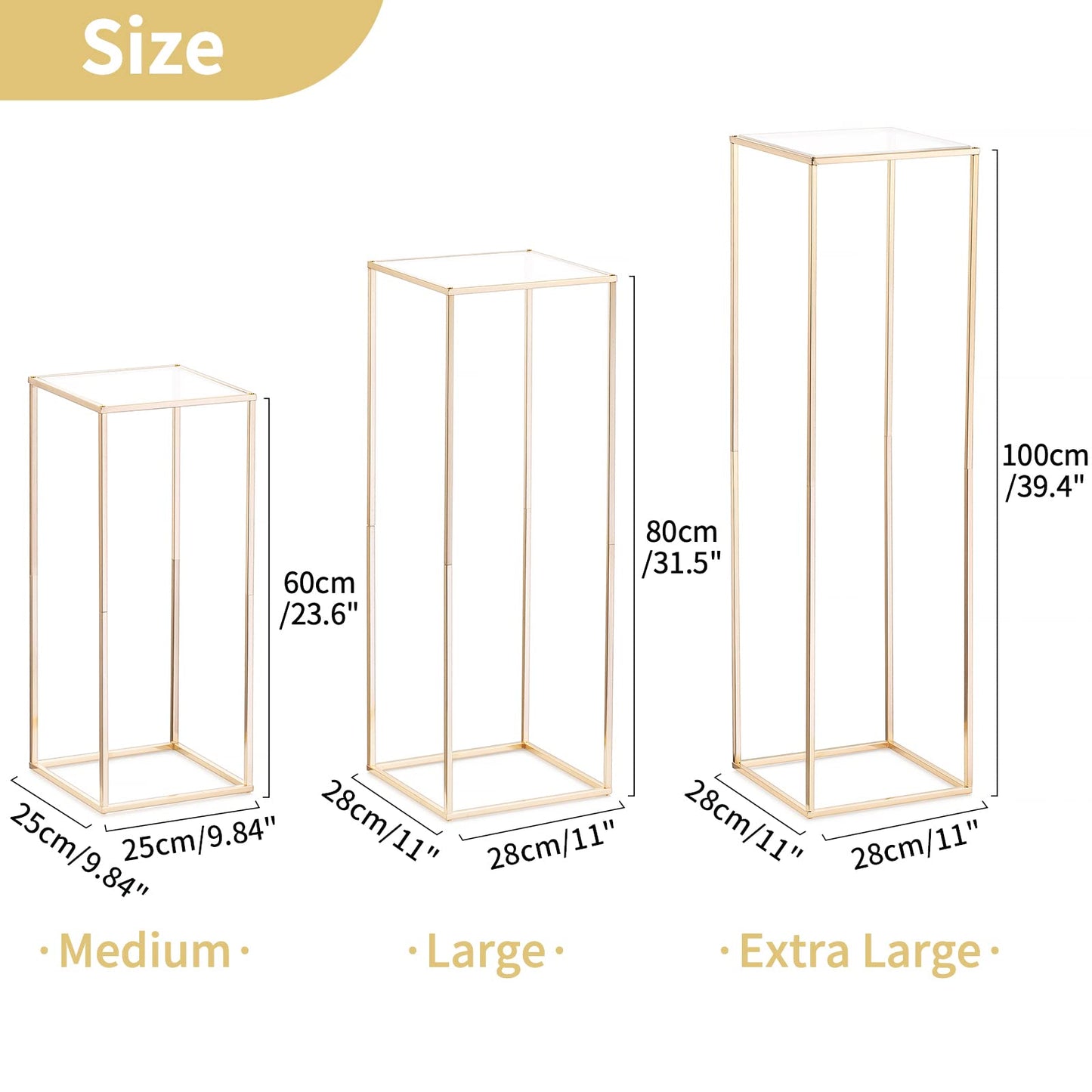 Nuptio Gold Hochzeit Tafelaufsätze für Tische mit Acrylplatte - 3 Stück Hohe Goldene Vase für Tafelaufsätze Säule Blumenständer für Hochzeiten Partei Nach Hause Dekorationen (60cm/80cm/100cm)