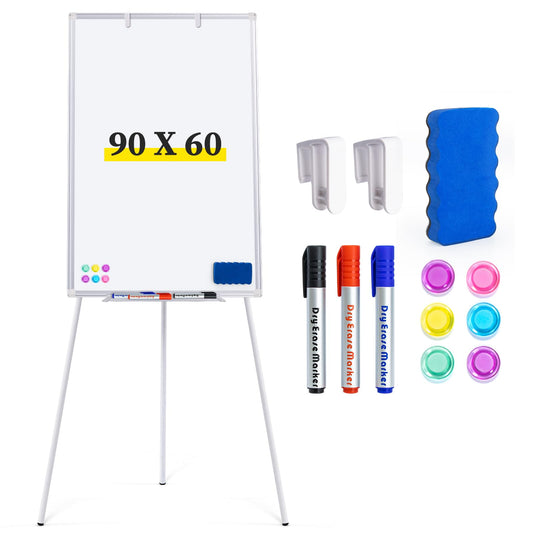 maxtek Flipchart Ständer Whiteboard, 90X60cm Magnetisches Tragbares Trocken Abwischbar White Board, Höhenverstellbar, Haken Verschieben Flipchart Papier, Dreibein Whiteboards mit Ständer