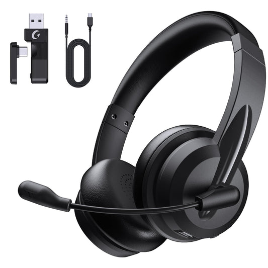 syndesmos Headset mit Mikrofon Bluetooth, Verstellbares Kopfband Headset PC, Unterstützt 2,4 G/Bluetooth V5.3/Kabelgebundene Verbindung, für Telefon, Tablette, CallCenter, Büro, Treffen, Geschäft
