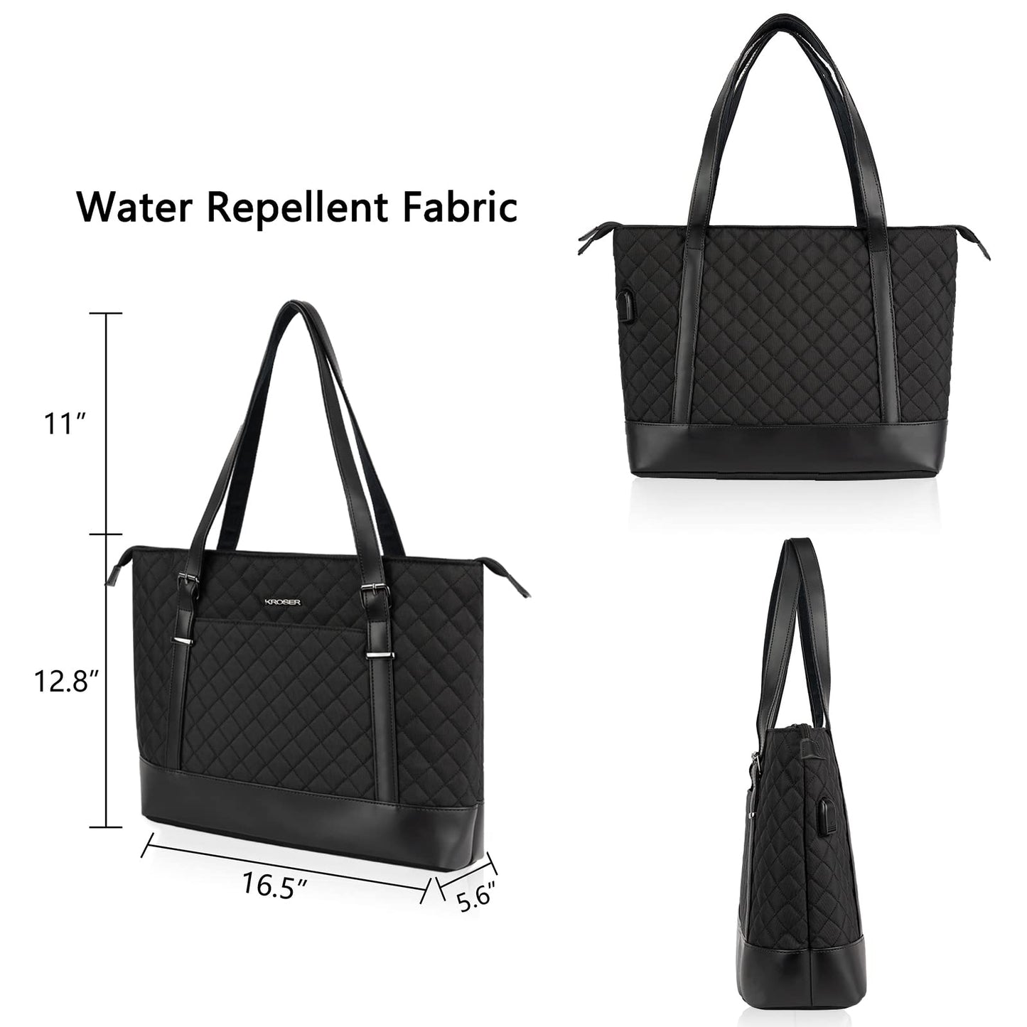 KROSER Laptop Damen Handtasche Schwarz Elegant Laptop Tasche 15,6 Zoll Große Leichte Tote Bag für Business/Schule/Reisen-MEHRWEG