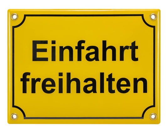 Sosenco Einfahrt freihalten Schild – 15x20 cm – Keramik Emaille – Wetterfest – Blechschild – Emailschild – Parken verboten (Gelb)