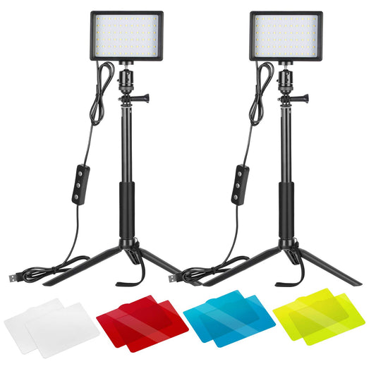 NEEWER LED Videolicht Set mit verstellbarem Stativ Ständer Farbfiltern dimmbares 5600K USB Kamera Video Licht für Tisch Zoom Videokonferenz Streaming YouTube Videoleuchte Fotografie 2 Pack