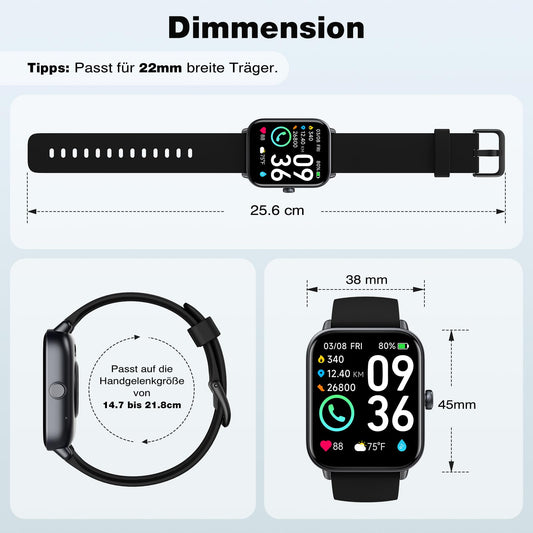 Smartwatch Herren mit Telefonfunktion, Alexa eingebaute, 1.8'' Fitnessuhr Damen mit Herzfrequenz, SpO2, Schlaf, Stress Monitor, 100+ Sportmodi, IP68 Wasserdicht Schrittzähler Uhr Damen für Android iOS