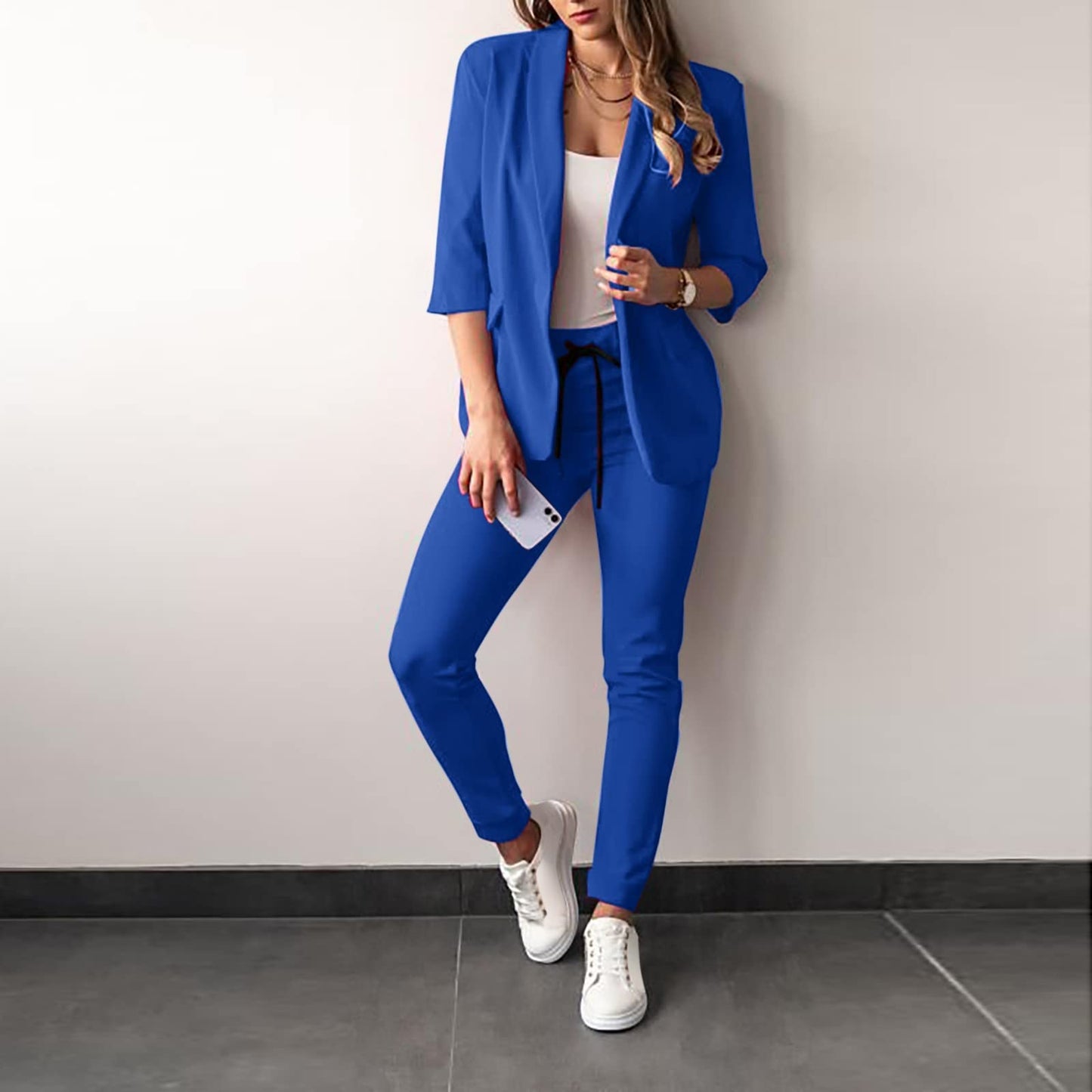 Hosenanzug Damen Elegant Business Anzug Set Hosenanzug Blazer Hose 2-teilig Anzug Karo Kariert Zweiteiler Slimfit Streetwear Festlich Sportlich Hosenanzug