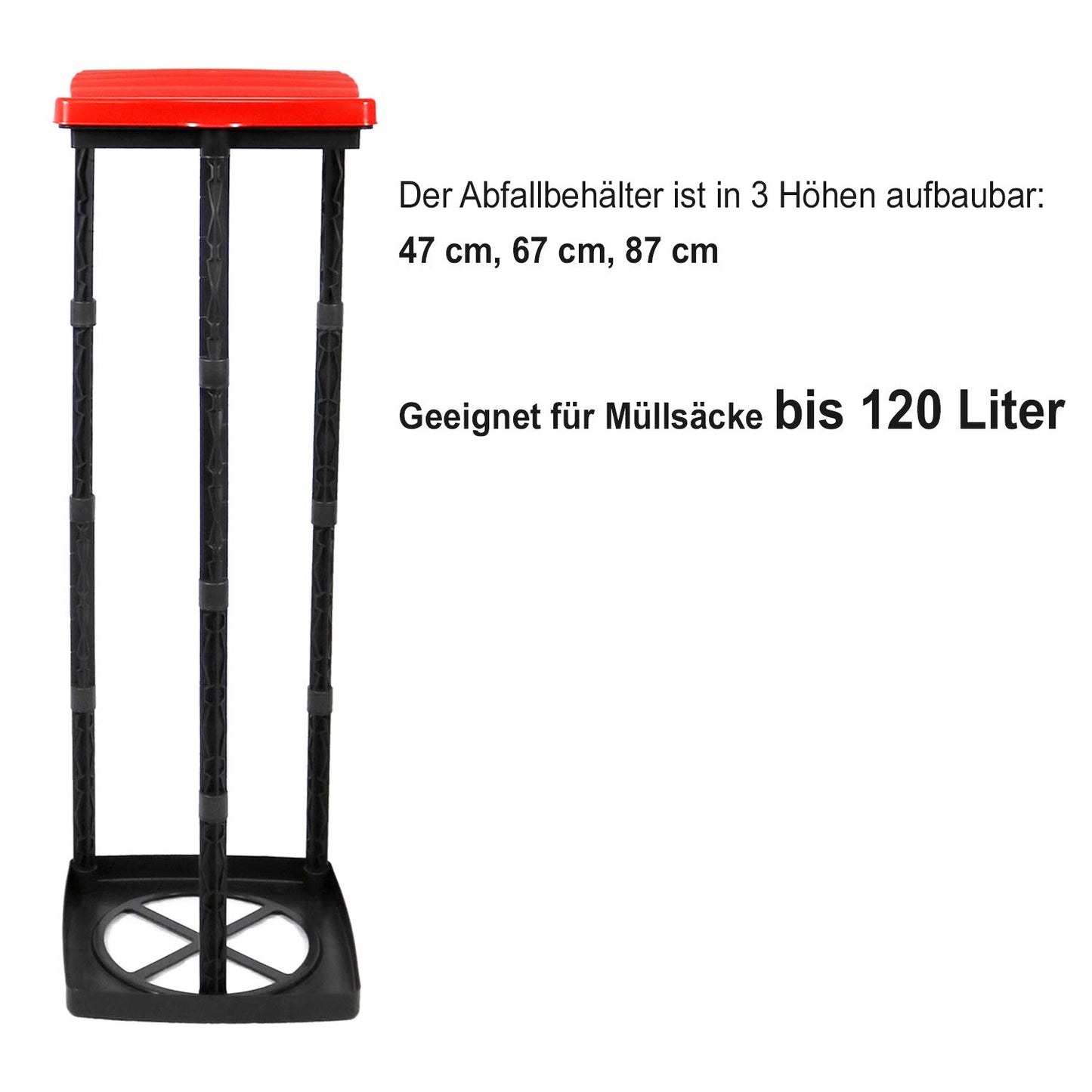 com-four® 2X Müllsackständer mit Deckel, in 3 möglichen Höhen aufbaubar, optimal für Heim, Garten, Werkstatt und Camping für Ihre Müllentsorgung (Deckel - blau + rot)