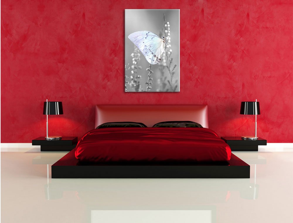 Pixxprint Schmetterling auf Blütenknospen, Größe: 60x40cm, Leinwandbild, fertig gespannt, Wandbild, Dekoration, Kunstdruck, kein Poster