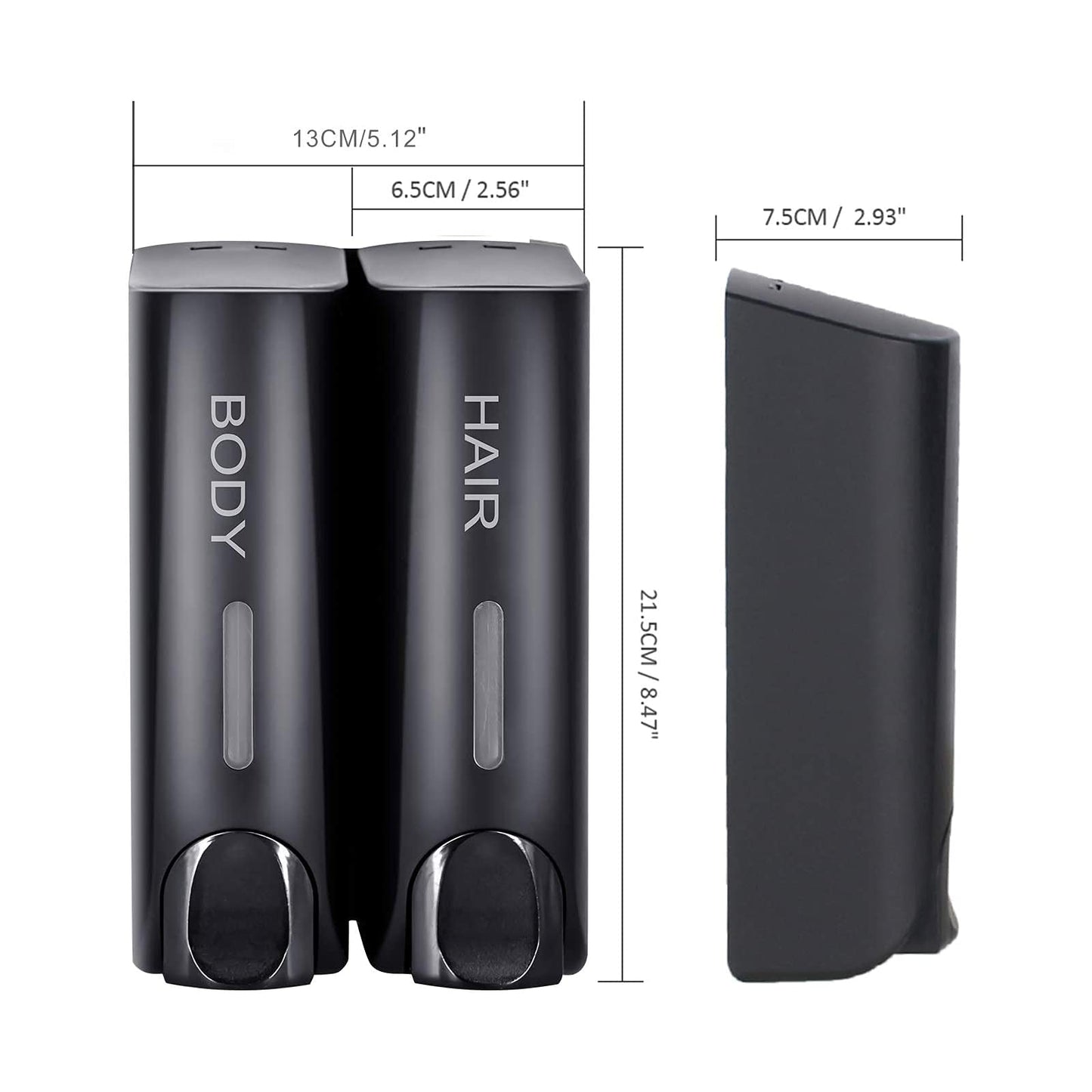 ILIKEPOW Shower Dispenser Wandhalterung Seifenspender Hotel Seifenspender Dusche Duschgel Spender für Shampoo, Spülung, ABS Schwarz (2 x 350ml)