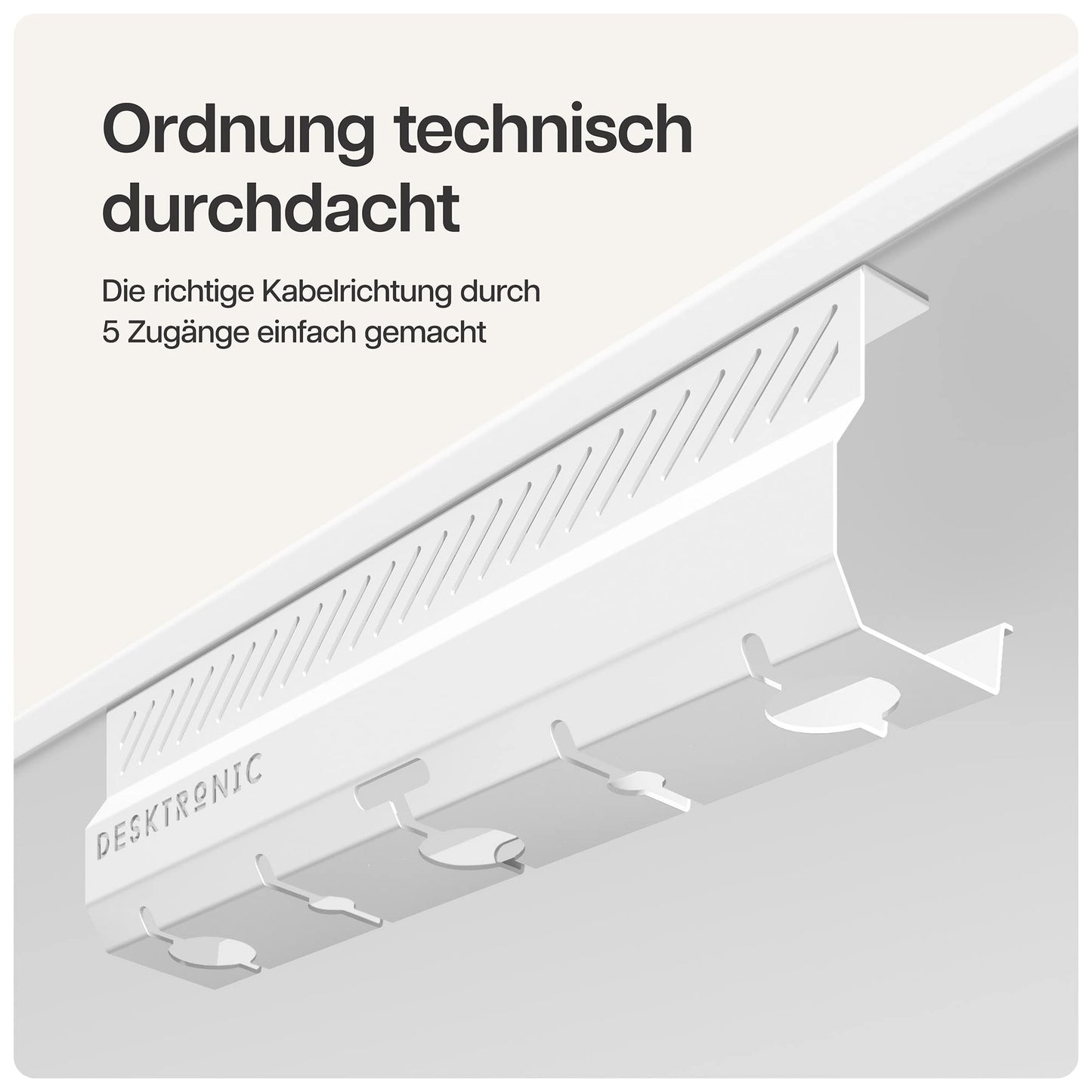 Kabelkanal Schreibtisch Weiß 2er Set - Edelstahl Kabelmanagement Schreibtisch Kabelkanal mit 5 Kabelausschnitten - Einfach zu Installierender Kabel-Organizer - Kabelhalter von Desktronic