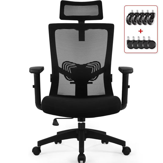 Daccormax Bürostuhl Ergonomisch, Schreibtischstuhl mit Verstellbarer Kopfstütze, Armlehnen, Lendenwirbelstütze, Drehstuhl Wippfunktion, Chefsessel aus Mesh,Rückenschonend, Bürostuhl 150kg