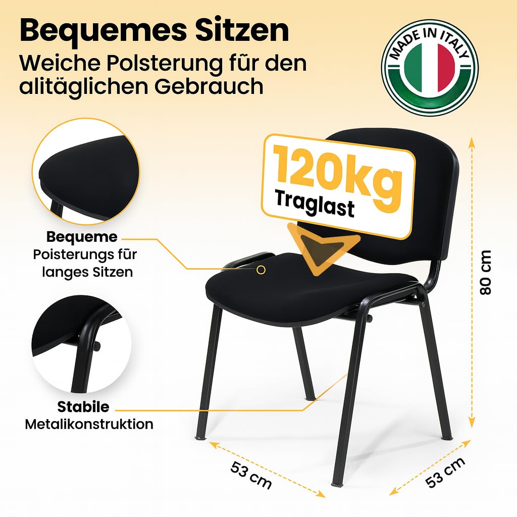 Topsit 8er-Set Stapelbare Besucherstühle Schwarz ohne Armlehnen, Metallgestell für Büro, Rezeption und Konferenz