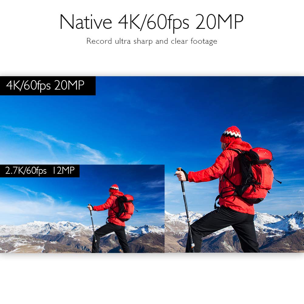AKASO Action Cam 4K60FPS, Unterwasserkamera 40M Wasserdicht 20MP WiFi Actioncam mit EIS Stabilisierung, 8X Zoom,Sprachsteuerung, Fernbedienung, Zubehör Kit -V50 Elite