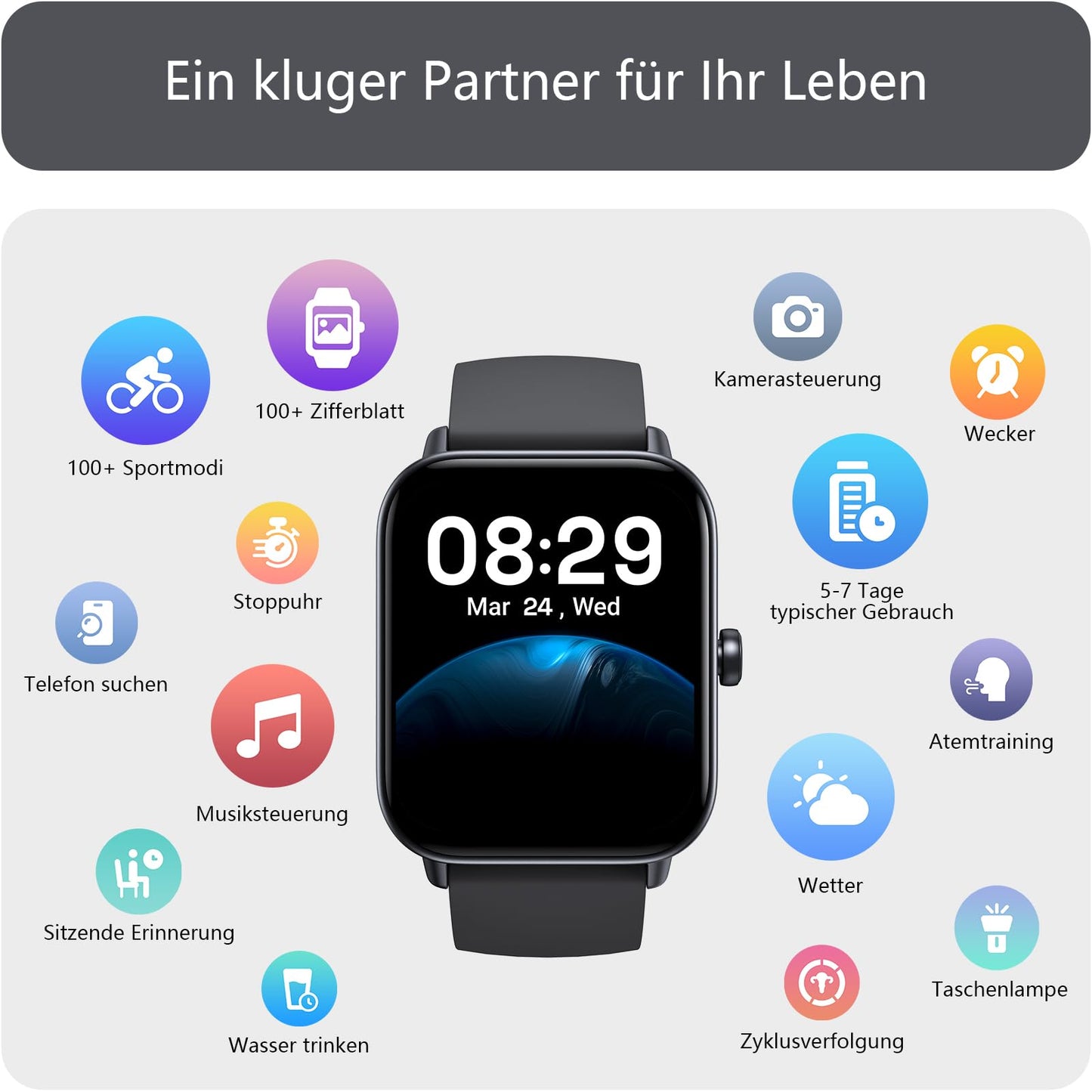 Gydom Smartwatch Herren mit Telefonfunktion Alexa Integriert 1.8" Damen Fitnessuhr 100+ Sportmodi, SpO2, Herzfrequenz, Stress, Schlafmonitor,100 Zifferblätter IP68 Wasserdicht für Android IOS