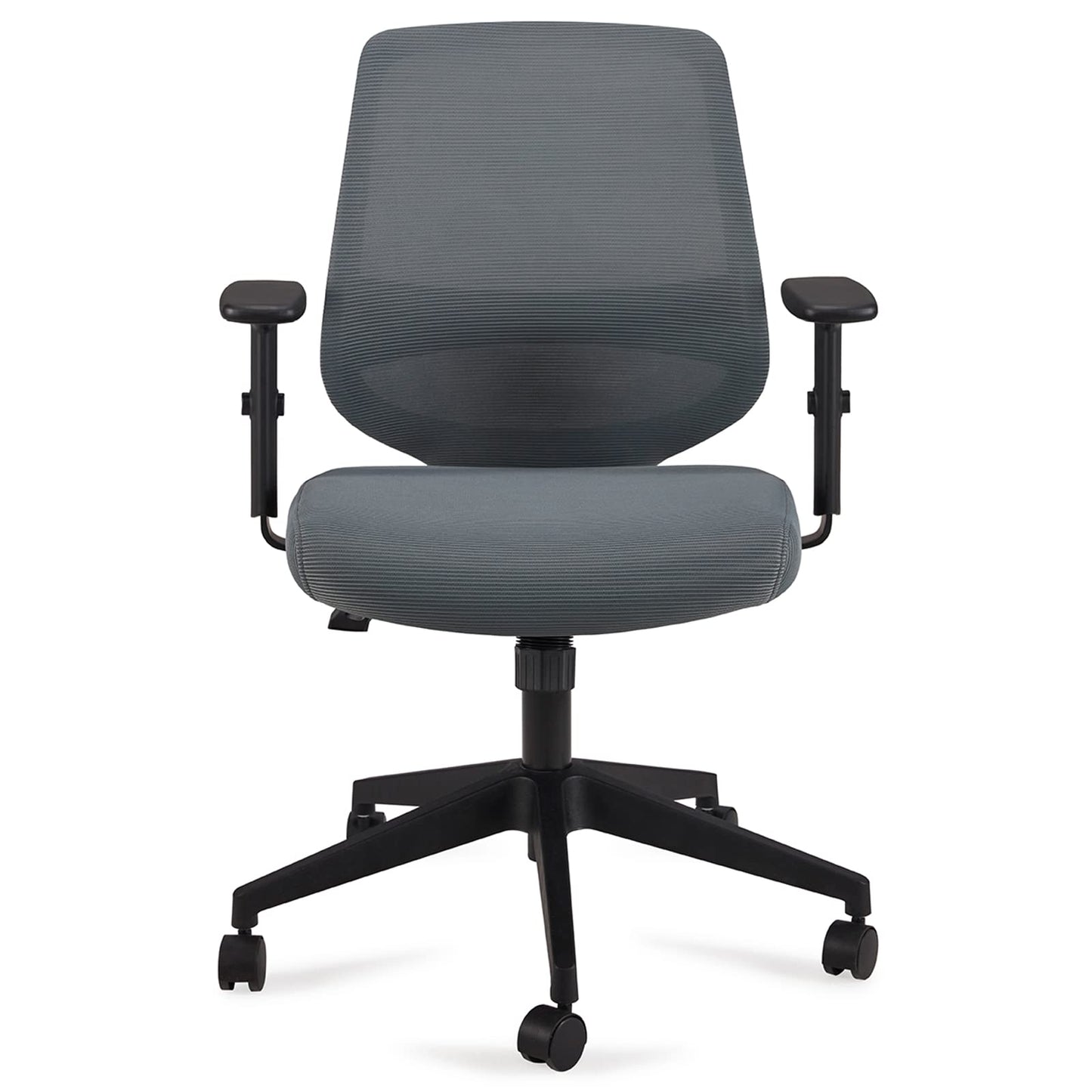 Amazon Basics verstellbarer Schreibtischstuhl mit halbhoher Rückenlehne aus Netzmaterial, Armlehnen und Lendenwirbelstütze, 63,5 x 58 x 91 cm, Grau (Früher Movian)