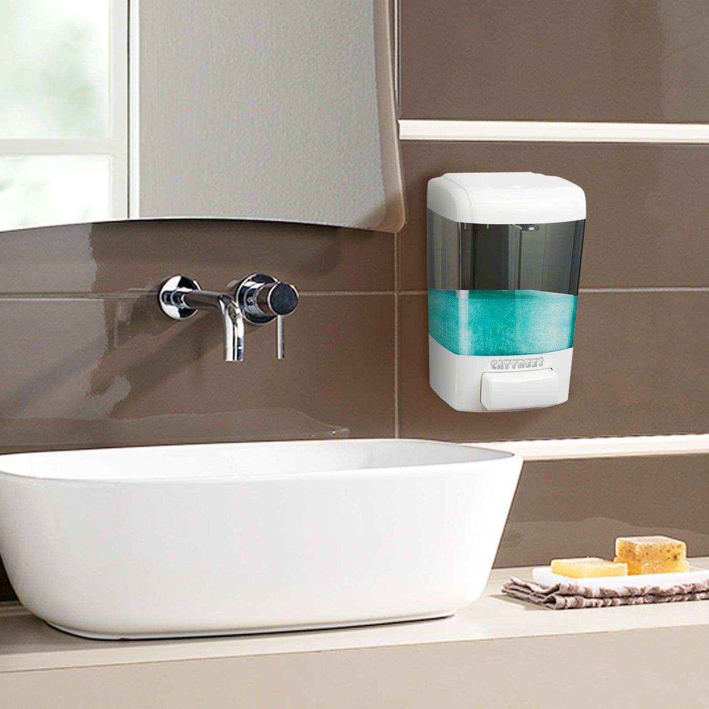 CATTREES 800 ml manueller Seifenspender, Wandmontage, kommerzieller Handdesinfektionsmittel, Seifenspender für Küche, Badezimmer, Shampoo, Gelkammer, Flüssigkeitsbehälter, Kunststoff