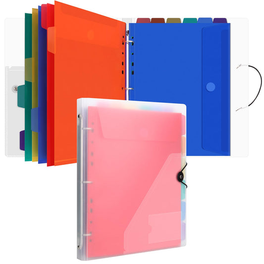 Uquelic Dokumentenmappe A4 zum Abheften, Ringordner A4 Schmal mit 12er Kunststoff Dokumententasche (6 Farben), Wasserdicht Ordner Organizer - Transparent