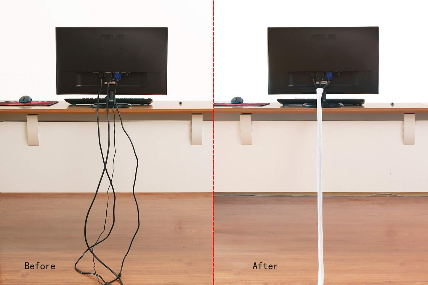 Alex Tech 13mm-3.1m selbstschließend Kabelschlauch gewebter Kabelmantel Kabelschutz zuschneidbar Weiß Für TV Computer Heimkino Automobilkabel zu Hause und im Büro