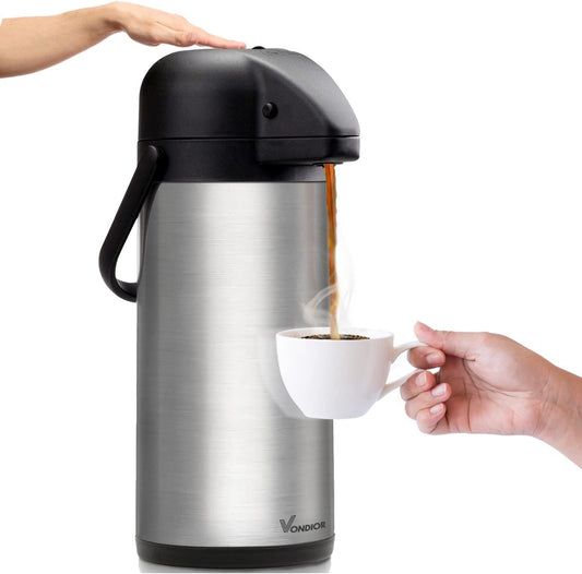Vondior Airpot Pumpkanne 2,5 liters- Professionelle isolierte Kaffeekaraffe aus Edelstahl, Thermoskanne, Thermos-Getränkespender, Geeignet Für Partygetränke