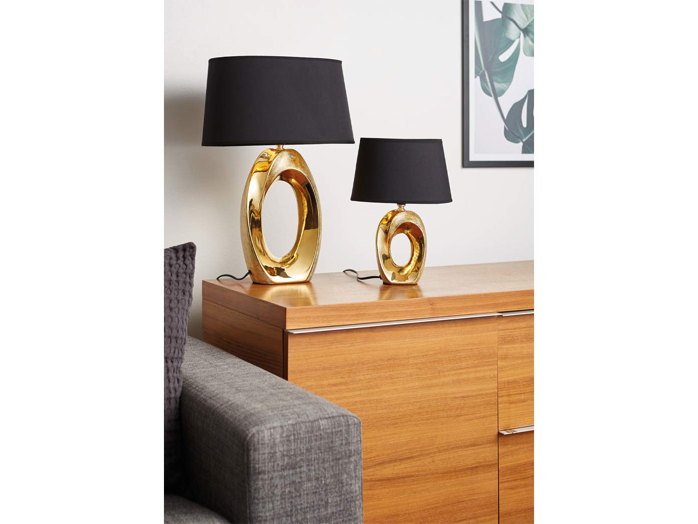 Reality Leuchten Taba R50511079 Tischleuchte, Keramik, Stoffschirm Schwarz/Goldfarbig, Höhe 33cm
