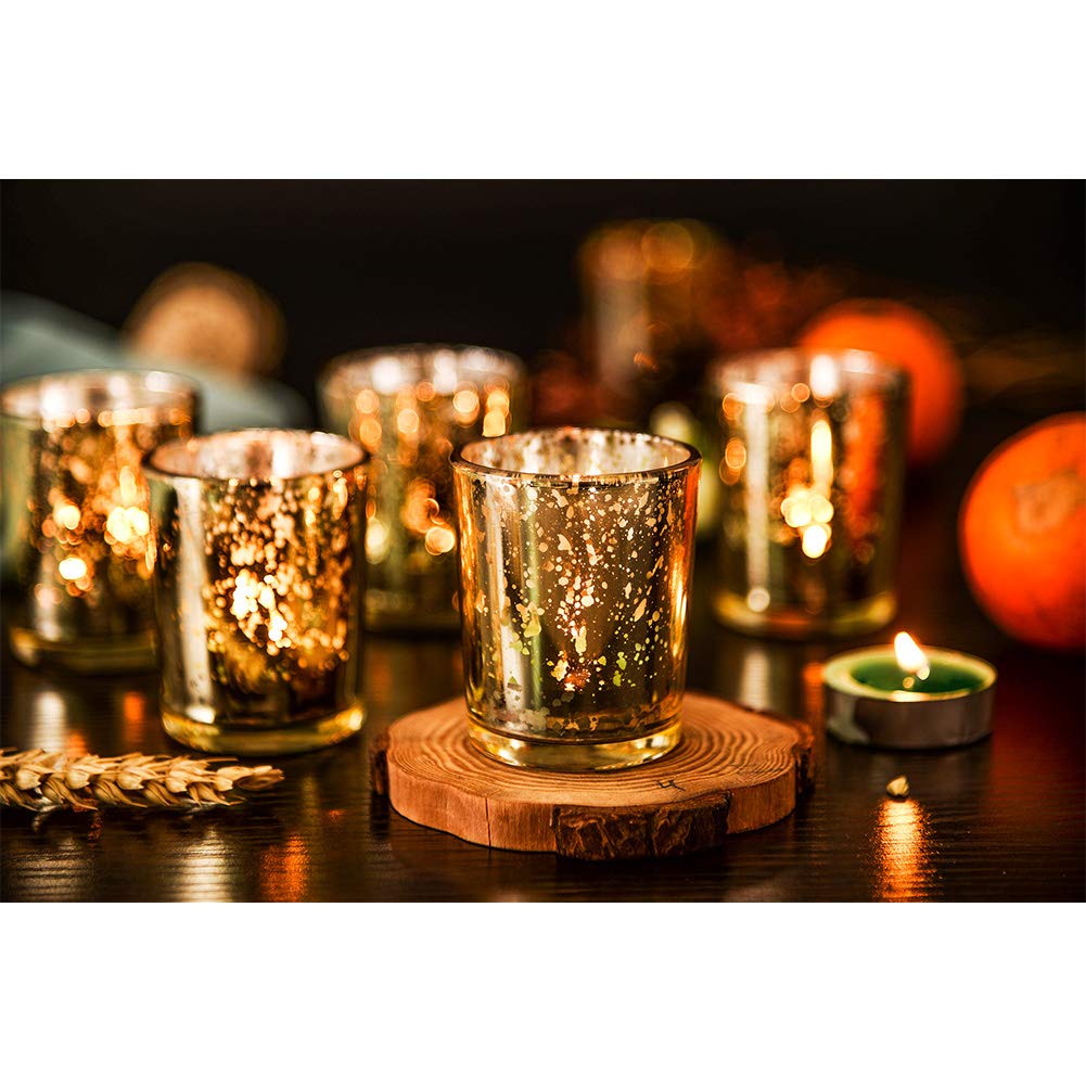 Gold Teelichtgläser 12er Set, Gefleckt Teelichthalter Glas, Votivkerzenhalter, Perfekte Tafelaufsätze für Hochzeit Part Heimdekoration