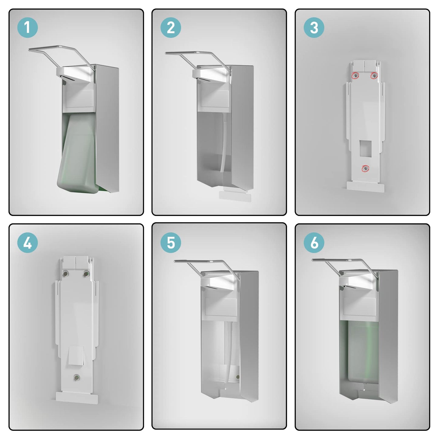 HOUSEHOLD WORLD Eurospender, Seifenspender Wandbefestigung, Seifenspender Mit Ellbogendruck Für Desinfektionsmittel Und Handseifen, Weißer Seifenspender, Aluminium, 500 Ml