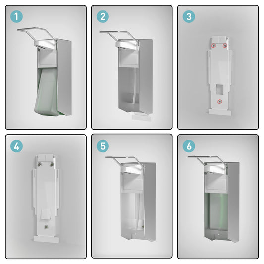 HOUSEHOLD WORLD Eurospender, Seifenspender Wandbefestigung, Seifenspender Mit Ellbogendruck Für Desinfektionsmittel Und Handseifen, Weißer Seifenspender, Aluminium, 500 Ml