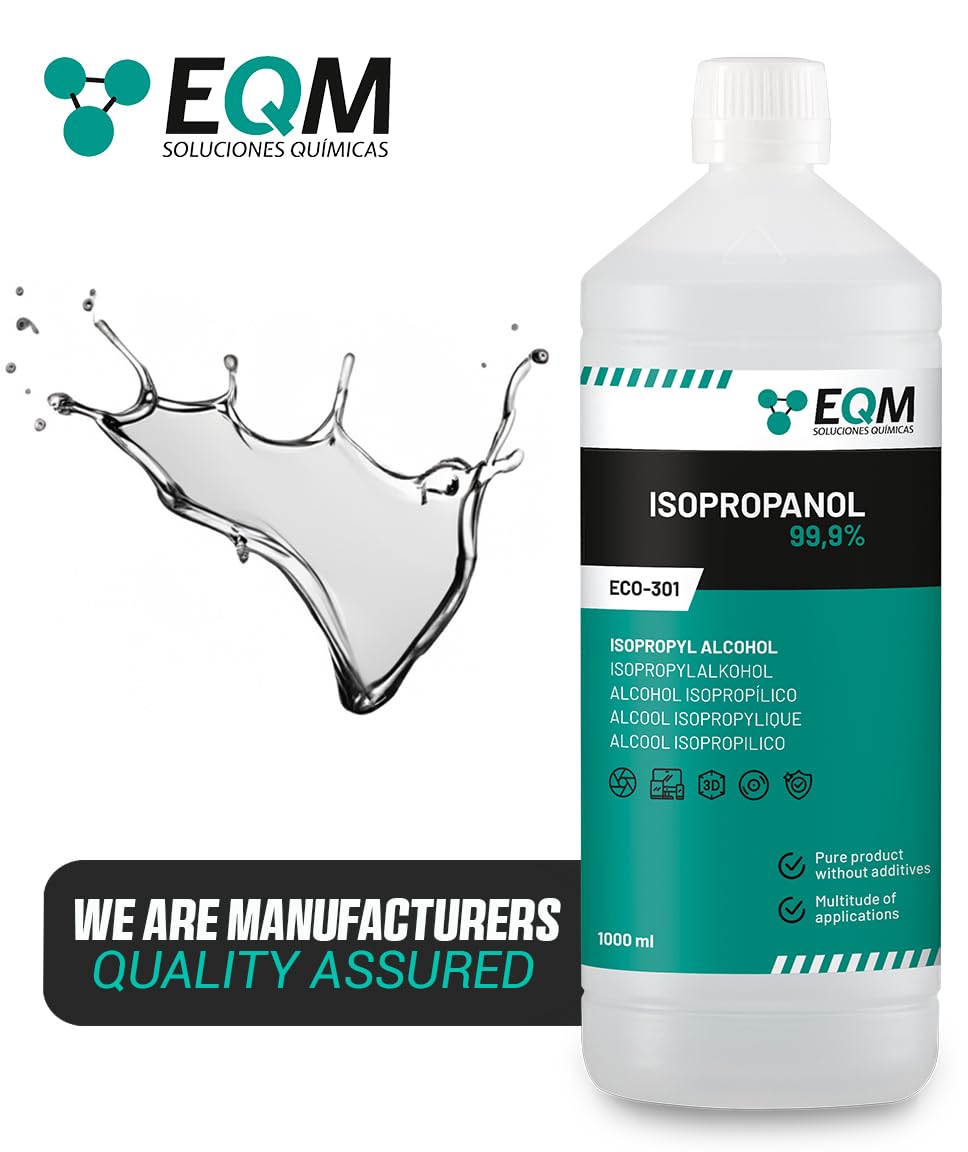 EQM - ECO-301 - Isopropanol - Isopropylalkohol 99.9% - 1L - Reinigung von elektronischen Bauteilen, Linsen und Bildschirmen - Reinigung von Harzen im 3D-Druck