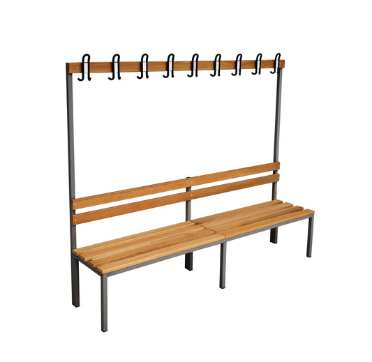 furni24 Umkleidesitzbank mit Stahlrahmen, Garderobenbank Sportraum Bank für Fitnessstudio Buche Echtholz, lackierter, Hakenleiste und TÜV/GS getestet - 200 cm Einseitige - Anthrazit