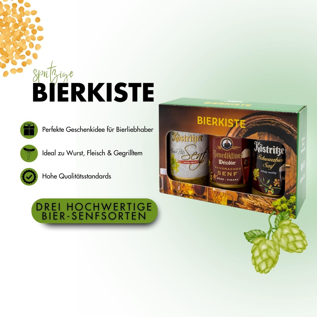 Altenburger Original Bierkiste - drei mit Bier verfeinerte Senfsorten als Geschenk-Set (3-teilig), Geschenkbox für Männer und Frauen