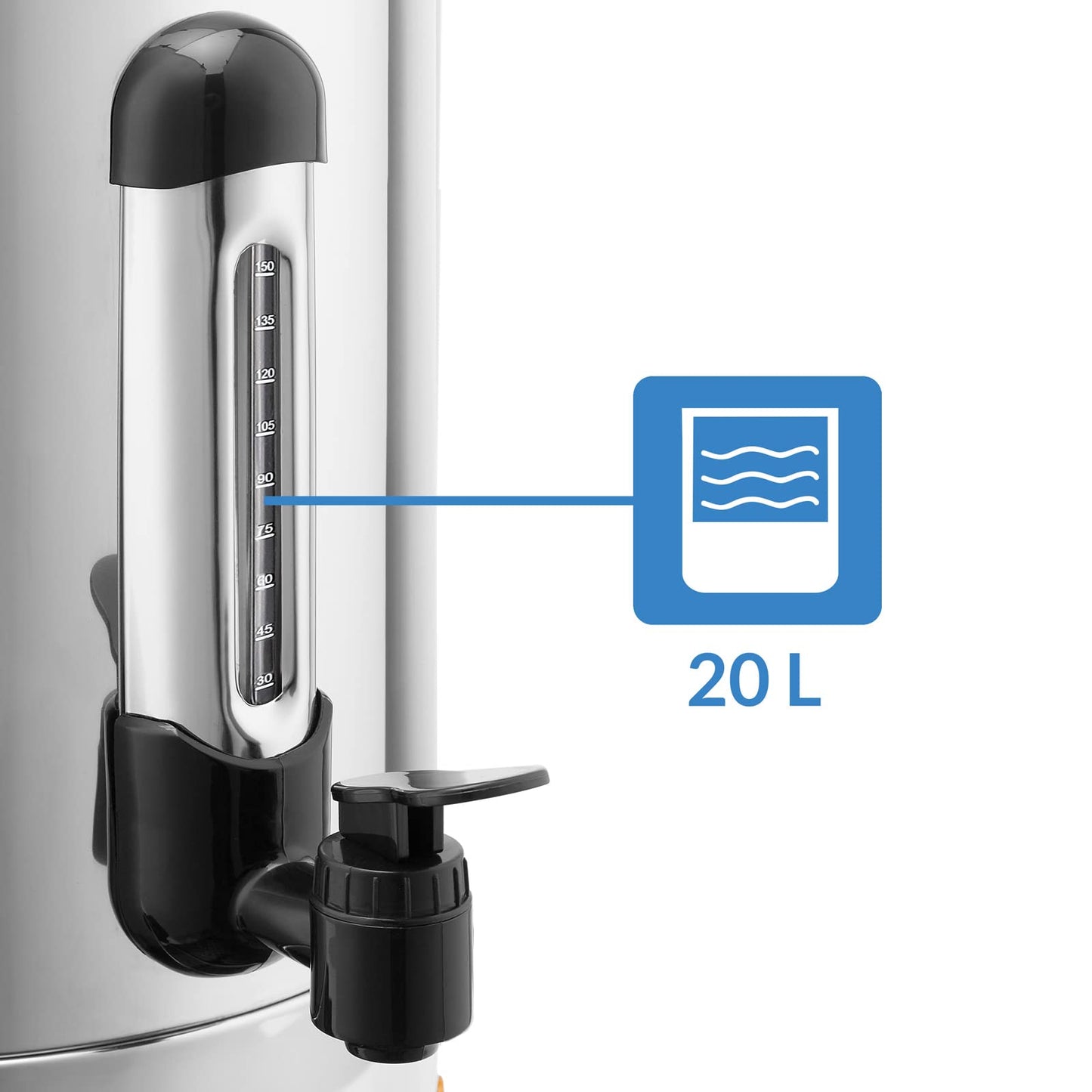 MONZANA® Glühweinkocher 20L mit Zapfhahn 90 Tassen Edelstahl Temperatureinstellung 30-110°C Heißgetränkespender Punschkocher Heißgetränkeautomat, Silber