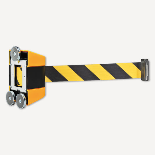 Magna-C® Absperrband mit starken Magneten | aufrollbar | Ideal für Absperrungen | Schwarz-Gelb | 4,6m