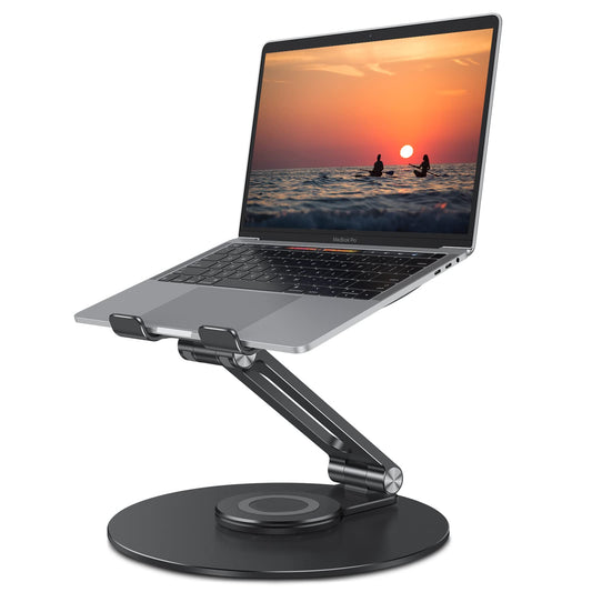 OMOTON Laptop Ständer mit 360° Drehbarer Basis, Faltbarer Laptop Halterung Doppelter Schaft für Zusammenarbeit, Geeignet für MacBook pro, air, Huawei, Lenovo, HP usw. bis zu 16 Zoll, Schwarz