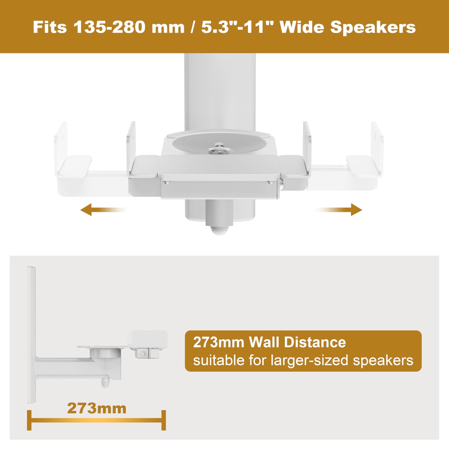 RICOO 2X Lautsprecherwandhalterungen Universal Lautsprecher Wandhalterungen Schwenkbar Neigbar LH023-W Halterung Boxen Wand Halter Boxenhalterung Set bis Max. 25-Kg Wandhalter Speaker Wall Mount