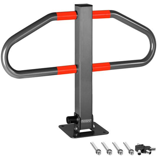 MONZANA® Parkplatzsperre 2 Schlüssel klappbar integriertes Schloss Stahl Robust Parkpfosten Parkplatzbügel Sperrpfosten