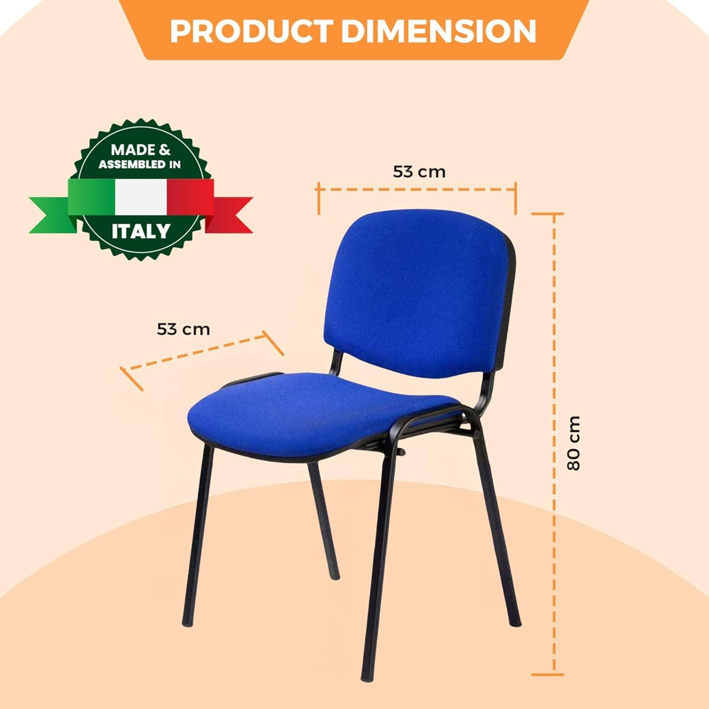 Topsit 8er-Set Stapelbare Besucherstühle Blau ohne Armlehnen, Metallgestell für Büro, Rezeption und Konferenz